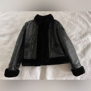 Vintage Valentino Embroidered Leather Shearling Coat